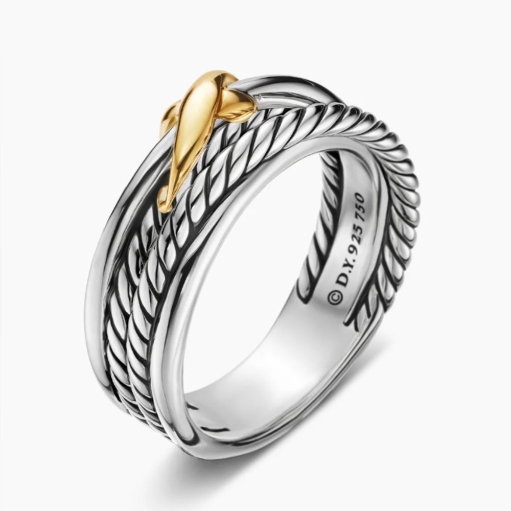 David Yurman Silver and Gold Crossover Ring